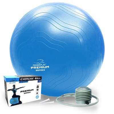 М'яч для фітнесу (фітбол) укріплений PowerPlay 4000 Ø65 cm Premium Gymball Anti-Burst Синій + помпа 1319325738 фото